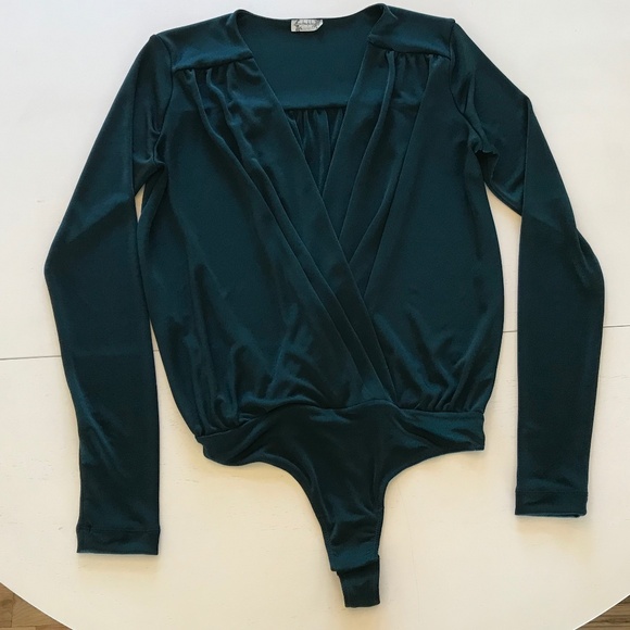 FREE PEOPLE DEEP V GREEN TURNT BODYSUIT - Picture 2 of 14